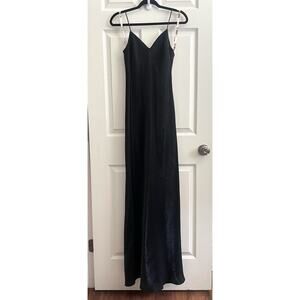 DE LARU Sheila Yen Vintage 90’s Y2K Shiny Black Satin Maxi Slip Dress